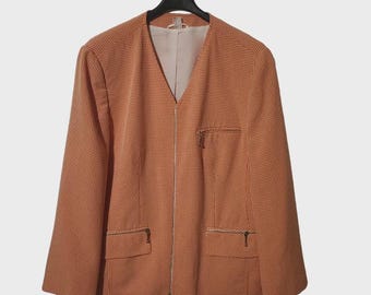Blazer vintage de cuadros vichy naranjas con cremallera, estilo oversize minimalista de los 90, pieza única.