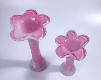 Juego de jarrones vintage checos de cristal rosa esmerilado • Jarrones pequeños soplados a mano • Jarrones de flores estilo boho cottagecore de los años 70 • Decoración de vidrio artístico de mediados de siglo