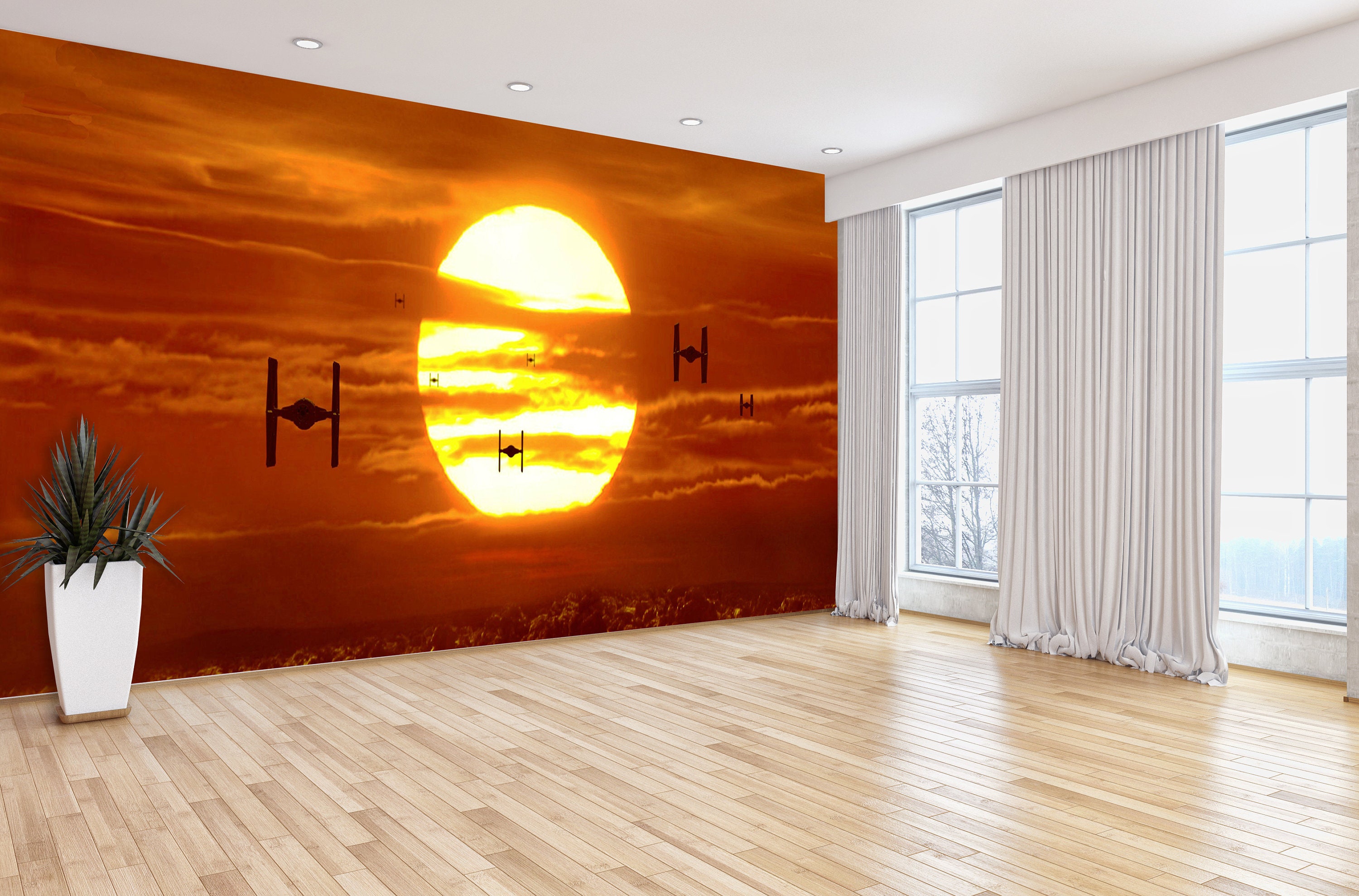 Sci-fi STARWARS TIE FIGHTERS Sunset Wall Mural Wallpaper - Etsy Australia