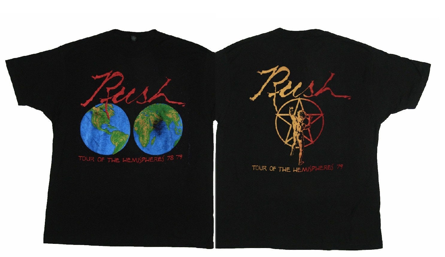 Discover Vintage 1978 - 79 Rush Tour Of The Hemispheres T-shirt, Rush 78' Shirt, Rock Tour t-shirt