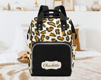 Personalised Leopard Print Diaper Backpack For Babies-Custom Name Kids Backpack-Unisex Nappy Bag-Personalized baby Gift