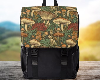 Cottagecore Backpack -Mushroom Pattern Backpack-Custom Bags-Alternative Accessories-Unique Travel Bag-Mushroom Printed backpack