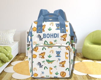 Personalised Jungle Print Diaper Bag-Custom Baby Backpack-Mommy Bag-Nappy Backpack