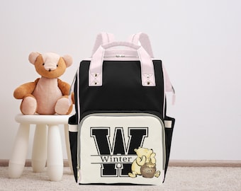 Personalised Monogram Name Diaper Bag-Custom Name Kids Backpack-Unisex Nappy Bag-Bear Baby Bag-Baby Backpack