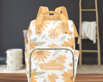 Personalised Sunflower Nappy Bag-Custom Name Baby Bag-Girls Floral Diaper Bag-Kid's Personalised School Bag-Custom Baby Shower Gifts