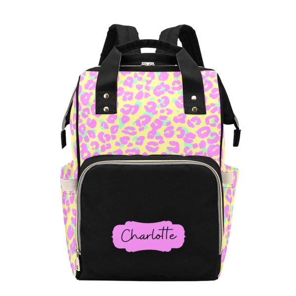 Personalised Diaper Bag-Leopard Print Backpack-Girls Nappy Bag-Personalised baby Gift-Custom Baby Shower Gift