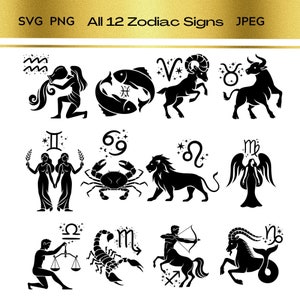 Zodiac Bundle Svg-zodiac Sign Png-zodiac Sign Cricut Bundle-12 Black ...
