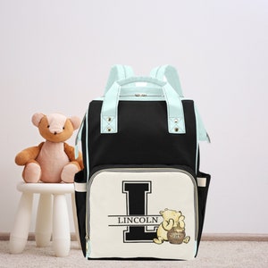 Personalised Blue Monogram Name Diaper Bag-Custom Name Kids Backpack-Unisex Nappy Bag-Bear Baby Bag-Baby Backpack