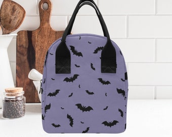 Gothic Style Lunch Bag-Purple Gothic Lunch Box-Custom Thermal Bag- Bat Thermal Lunch Bag-Goth School Lunch Box With Handles