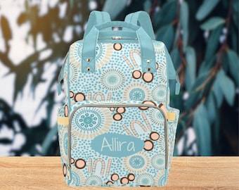 Diaper Bag Personalized-Australian Print Backpack Bag-Aboriginal Art Bag-Unisex Baby Shower Gift-Unisex Name Diaper Bag