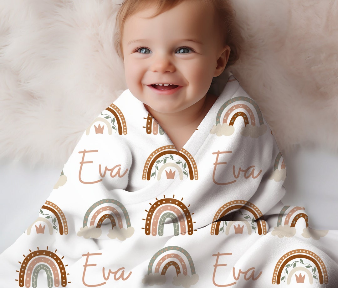 Personalised Kid's Boho Rainbow Blanket Ultra Soft Micro Fleece Throw Custom 50x60 Inch Blanket