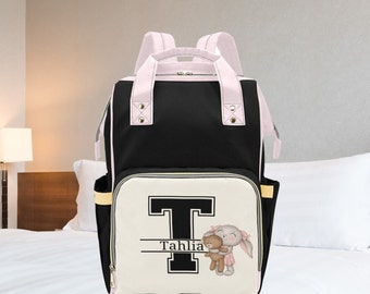 Personalised Monogram Name Diaper Bag-Custom Name Kids Backpack-Girl's Nappy Bag-Bunny Baby Bag-Baby Backpack