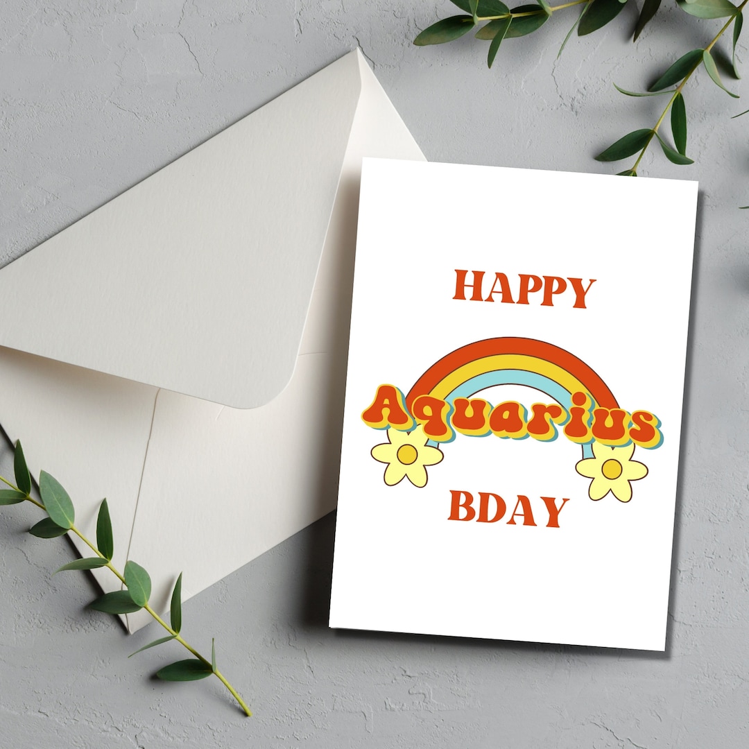 Retro Aquarius Birthday Card for Birthday-aquarius 5x7 Greeting Card ...
