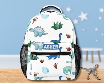 Personalised Backpack-Custom Dinosaur Backpack-Children's Boys Name Bag-Minimalistic Dinosaur Bag-Large School Backpack