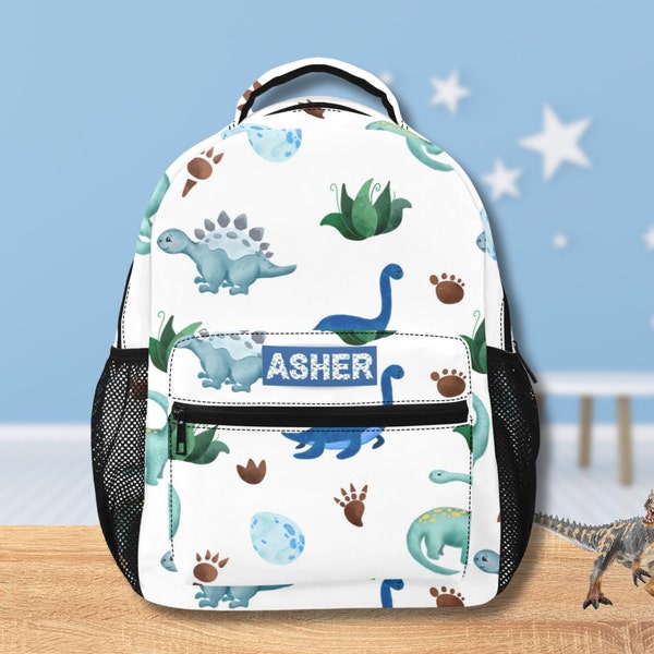 Personalisierter Rucksack-Custom Dinosaurier Rucksack-Kinder Jungen Name Tasche-Minimalistische Dinosaurier Tasche-Großer Schulrucksack