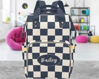 Personalised Checker Diaper Bag-Custom Name Kids Backpack-Unisex Nappy Bag Backpack-Newborn Custom Gift