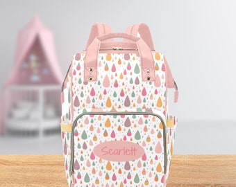 Personalised Raindrop Diaper Bag-Custom Name Kids Backpack-Unisex Nappy Bag-Boho School Backpack