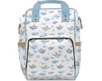 Boys Personalised Diaper Bag- Ocean Theme Baby Backpack- Nautical Mommy Bag- Day-care Backpack