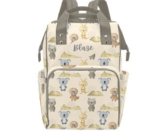 Personalised Australian Animal Diaper Bag-Custom Aussie Name Kids Backpack-Unisex Nappy Bag-Personalized baby Gift