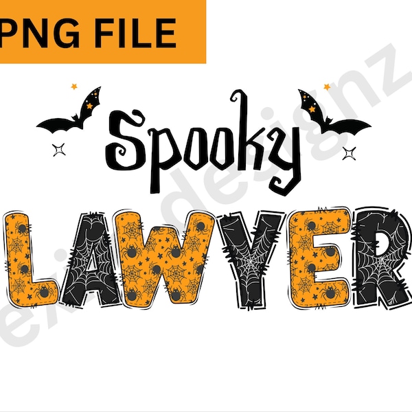 Spooky Lawyer PNG-Lawyer Halloween Shirt Sublimation-Halloween Doodle Alphabet- Halloween Gift