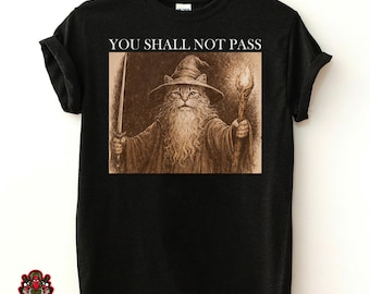 Camiseta "No pasarás" con el gato, divertida camiseta de fantasía con gato, camiseta de mago con gato, regalo para amantes de los gatos, divertida camiseta de meme de gato, camiseta de hechicero medieval
