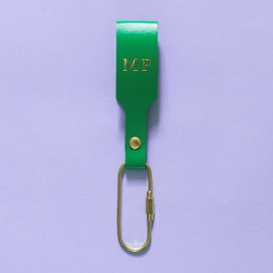 Personalized key ring in different colors made of leather with brass carabiner image 3