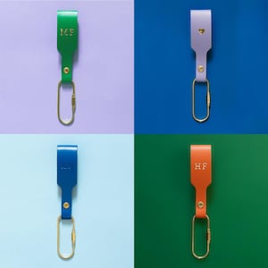 Personalized key ring in different colors made of leather with brass carabiner image 1