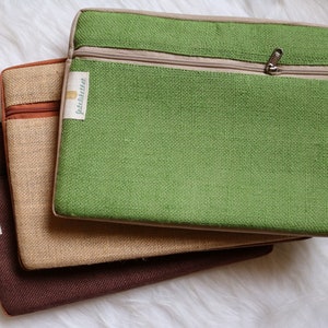 Handmade, Sustainable & Eco-Friendly Jute Laptop Sleeve Bag With Vegan Leather Detailing