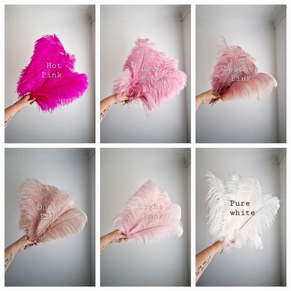 LARGE Quality Natural Ostrich Feathers 17-20 inches long | Home décor | Themed Parties | Various shades of Pink Or White -Minimum order 2