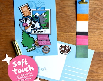 Bayern Postkarte | niedliche Illustration | Kuh | Bavaria