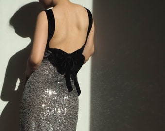 Tango sequin dress with black velvet bow