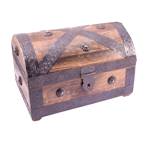 Coffre pirate en bois 16 cm aspect antique moyen