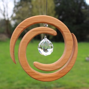 Window decoration sun catcher made of wood Helix with crystal for hanging, hanger, window decoration made of wood
