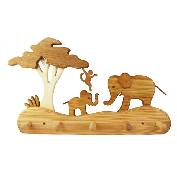 Wooden children's wardrobe, elephants