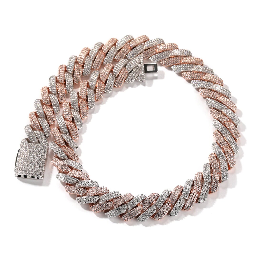 20MM Thick Rose Gold and Silver Cuban 925 Silver Chain. CZ Etsy
