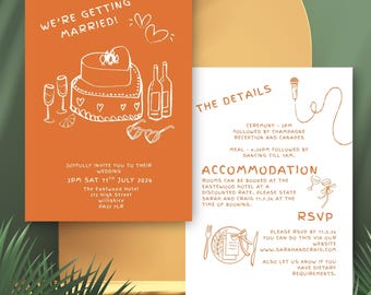 Hand Drawn Wedding Invitation Template Doodle Scribble Illustrations Handwritten Wedding Invitation RSVP Printable Unique Wedding Invites A5