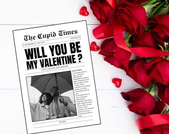 Custom Valentines Day Newspaper Template Canva Valentines Newspaper Will You Be My Valentines Day Gift Newspaper Cupid Valentine Newspaper