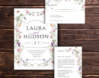 Printable Wildflower Wedding Invitation Templates Floral Wedding Invitation Template Instant Download Wedding Invitations Elegant DIY edit