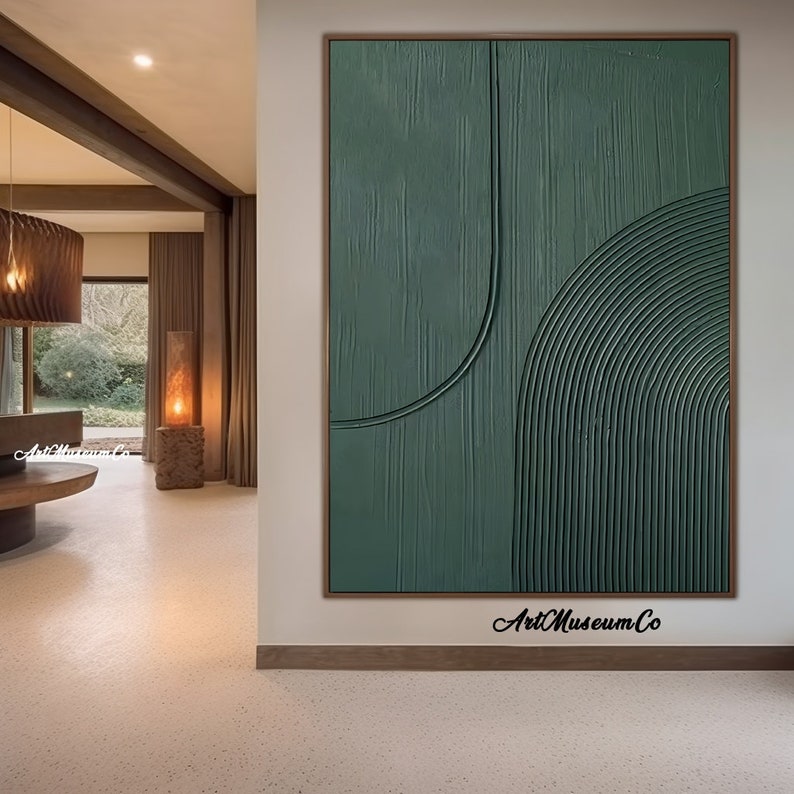 3D Green Texture Painting, Large Nordic Green Abstract Wall Art, Green