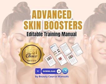 Manual de capacitación editable de potenciadores avanzados de la piel, manual del curso de la Academia de Belleza Inyectable y guía del instructor.