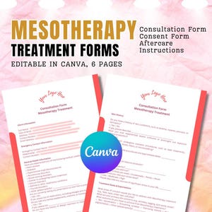 MESOTHERAPY TREATMENT FORMS, Medical Spa Consultation, Consent, Aftercare Editable Form Template in Canva, Beauty Aesthetic Treatment Forms
