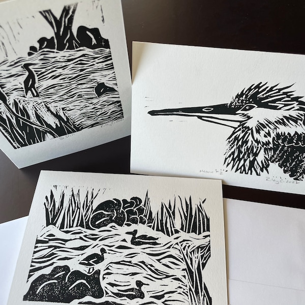 Hand Printed Lino Cut Water Fowl Set