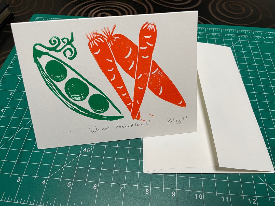 Linocut Notes Peas and Carrots Linocut Note Card With Envelope - Etsy