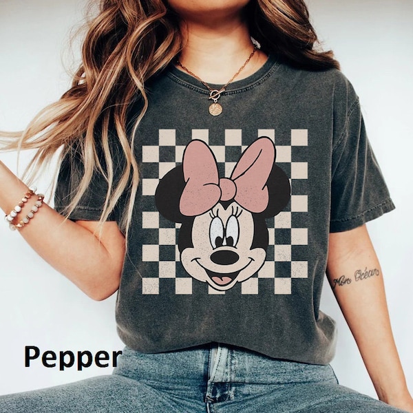 Vintage Minnie Mouse Shirt, Minnie Checkered Shirt, Checkered Disney Shirt, Disney Girl Shirt, Disney Women Shirt, Comfort Colors Shirt
