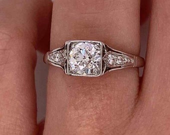 Minimalist Art Deco Ring, Old European Cut Moissanite Diamond Ring, Five Stone Vintage Style Ring, Antique Engagement Ring, Daily Wear Ring