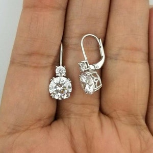 Two Stone Dangle Earring, 4.33TCW Round Cut Moissanite Diamond Earring, Dangle & Drop Lever Back Earring, Woman's 925 Silver Or Gold Earring