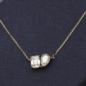 Toi Et Moi Necklace, Emerald & Pear Cut Moissanite Diamond Pendant Necklace, Two Stone Daily Wear Necklace, Classic Necklace For Girlfriend