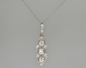 Art Deco Three Stone Pendant, Old European Cut Moissanite Diamond Pendant Necklace, Milgrain Set Pendant, Wedding Necklace, Birthday Gift