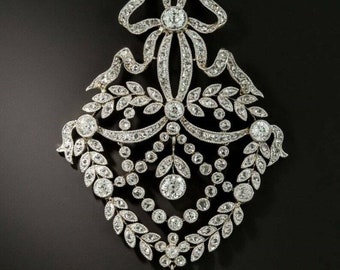 Viktorianischer Art Deco Anhänger, Rundschliff Moissanite Diamant Edwardian Anhänger, Einzigartiger Vintage Style Blatt Motiv Anhänger, Party Wear Anhänger
