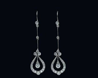 Long Drop Party Wear Earring, Round Cut Moissanite Diamond Dangle Drop Earring, Art Nouveau Style Earring, Lever Back Earring, Birthday Gift